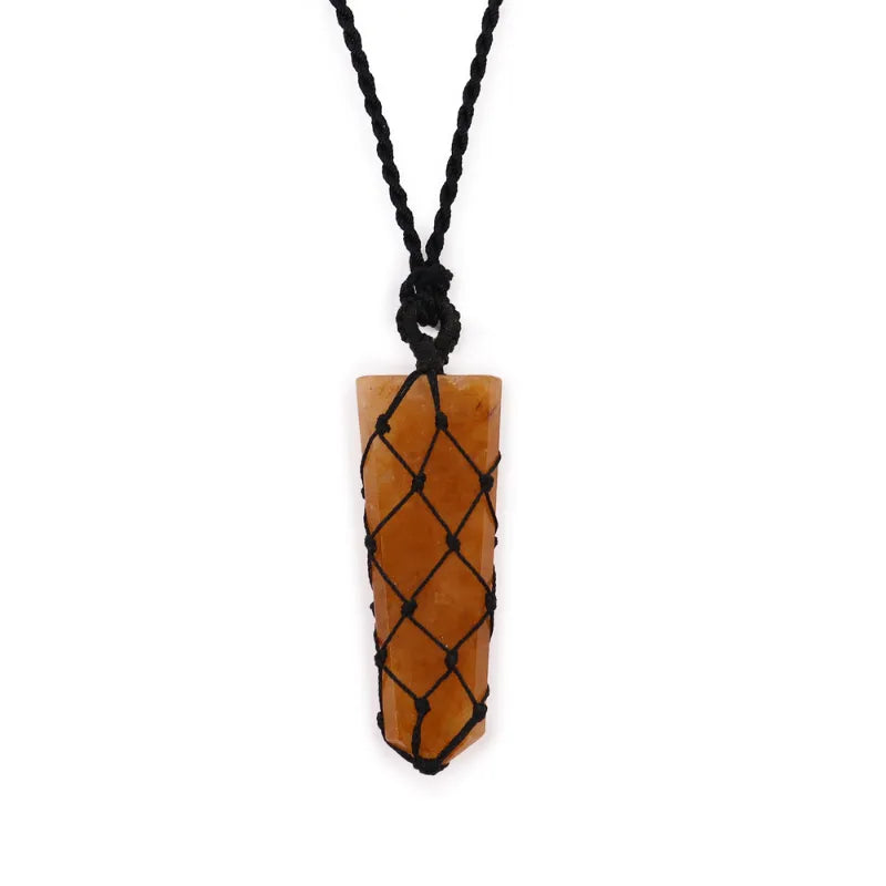 Adjustable Macrame Necklace and Natural Stone Pendant