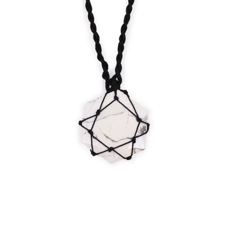 Adjustable Macrame Necklace and Natural Stone Pendant