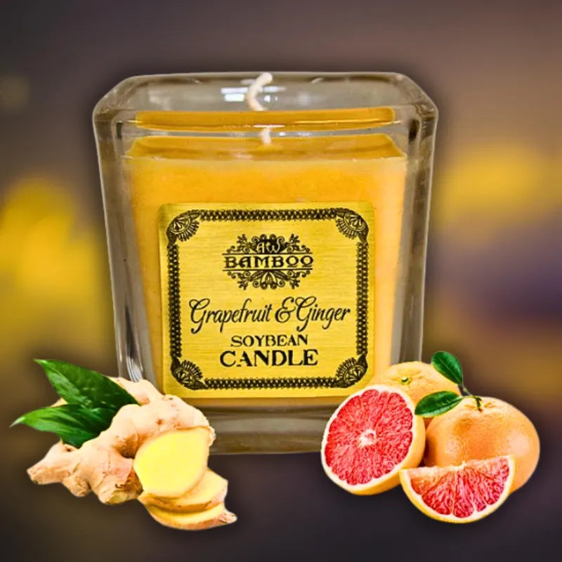 Bougie parfumée en cire de soja naturelle parfums Agrumes et Gingembre avec pots en verre recyclé