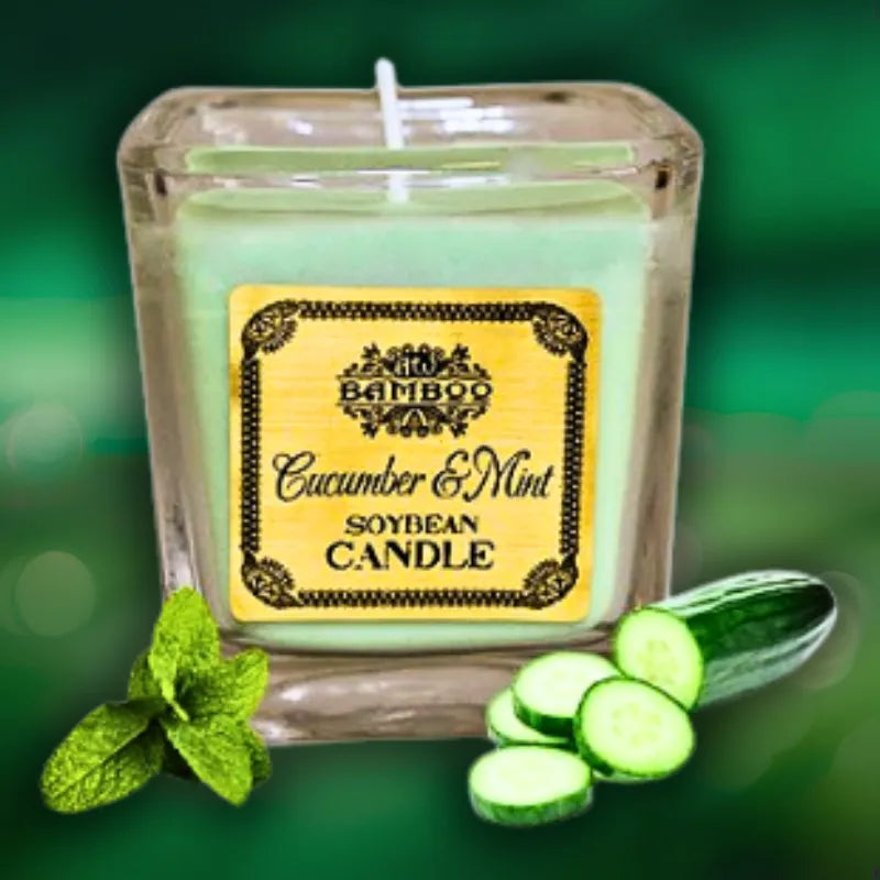 Bougie parfumées artisanale, parfum menthe concombre, cire de soja naturelle, pot en verre recyclable