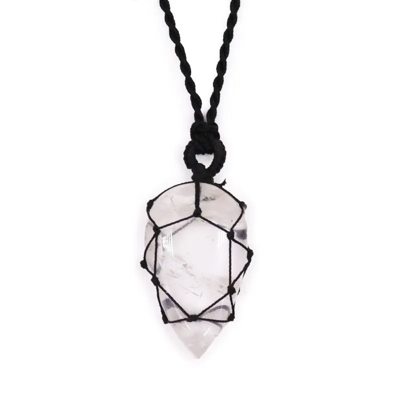 Adjustable Macrame Necklace and Natural Stone Pendant