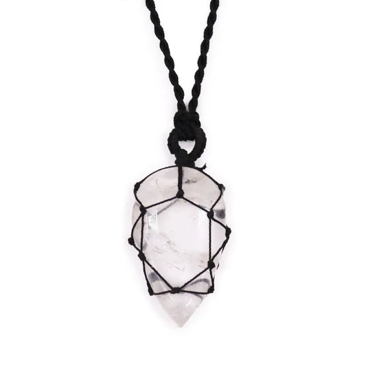 Adjustable Macrame Necklace and Natural Stone Pendant