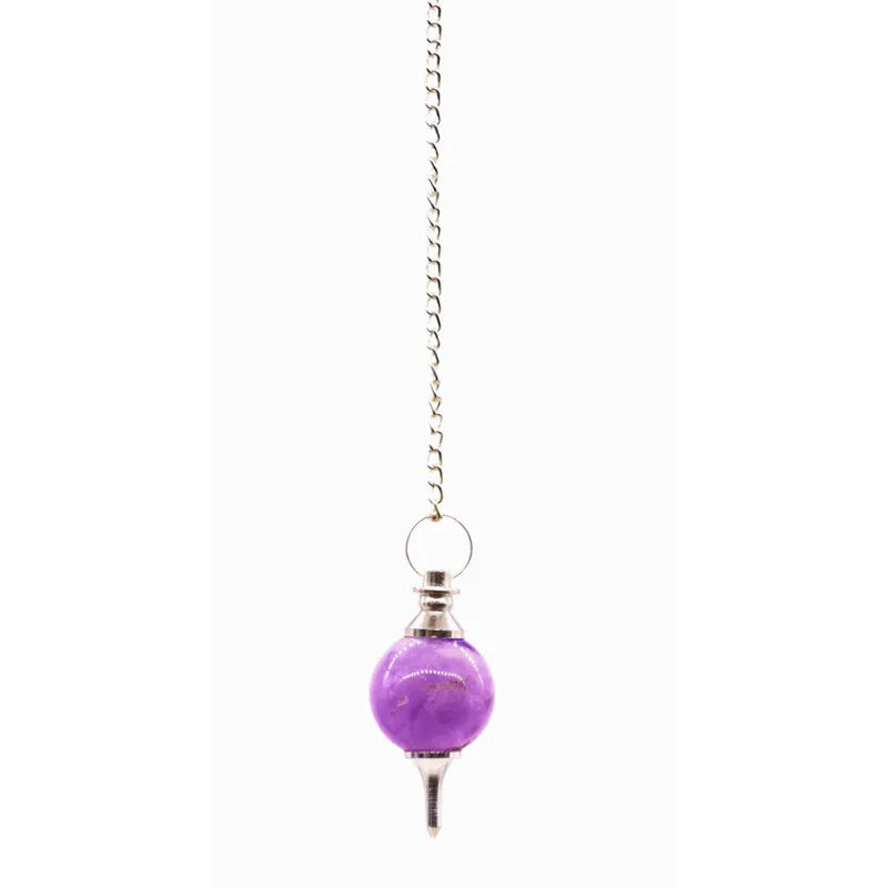 Pendule en pierre naturelle d'améthyste avec une chaîne en métal argenté de 170 mm, pour radiesthésie et  méditation.