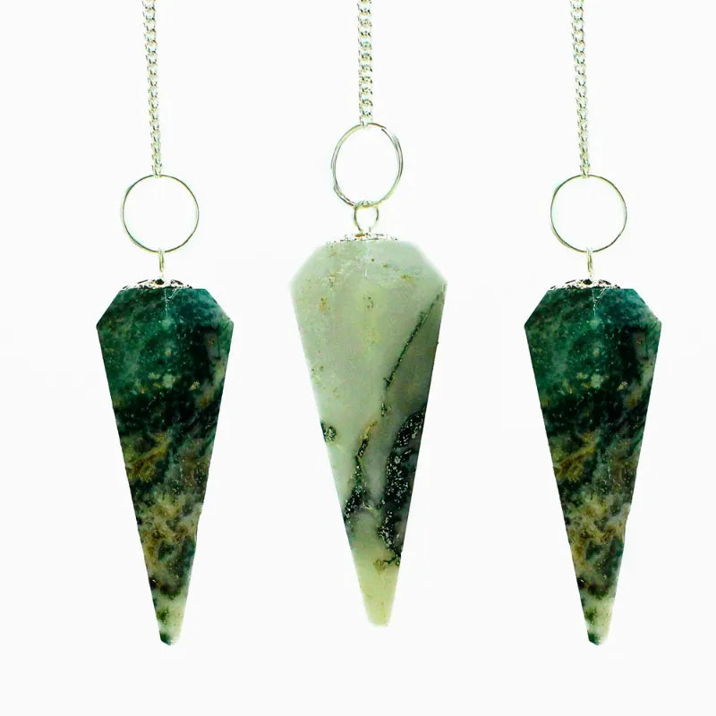 Pendule en cristal naturel d'agate avec chaîne plaqué argent