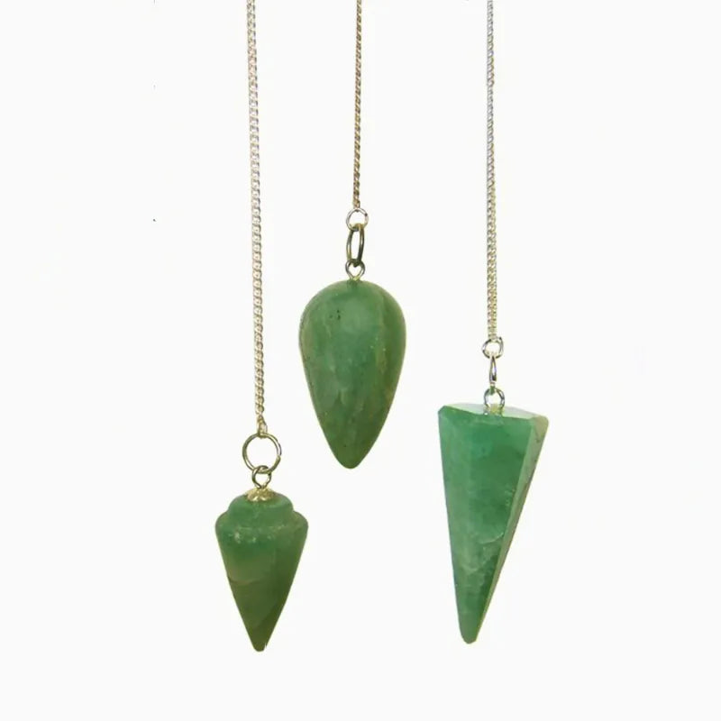 Pendule en cristal naturel d'Aventurine avec chaîne plaqué argent