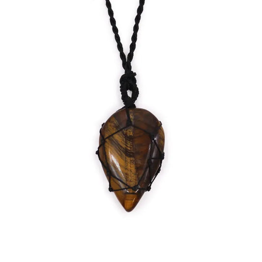 Adjustable Macrame Necklace and Natural Stone Pendant