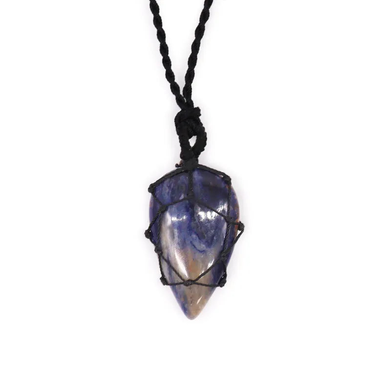 Adjustable Macrame Necklace and Natural Stone Pendant