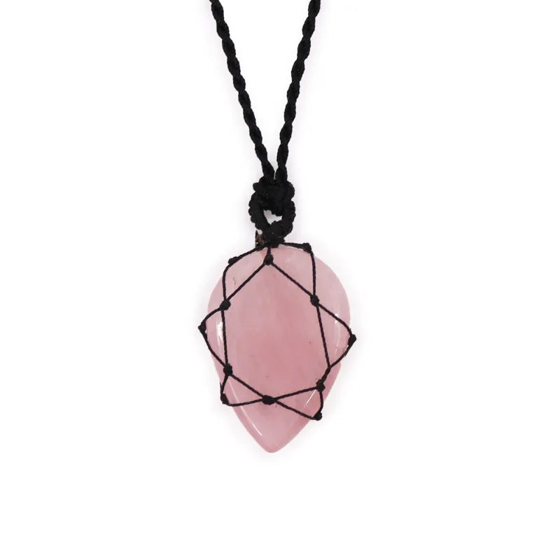 Adjustable Macrame Necklace and Natural Stone Pendant