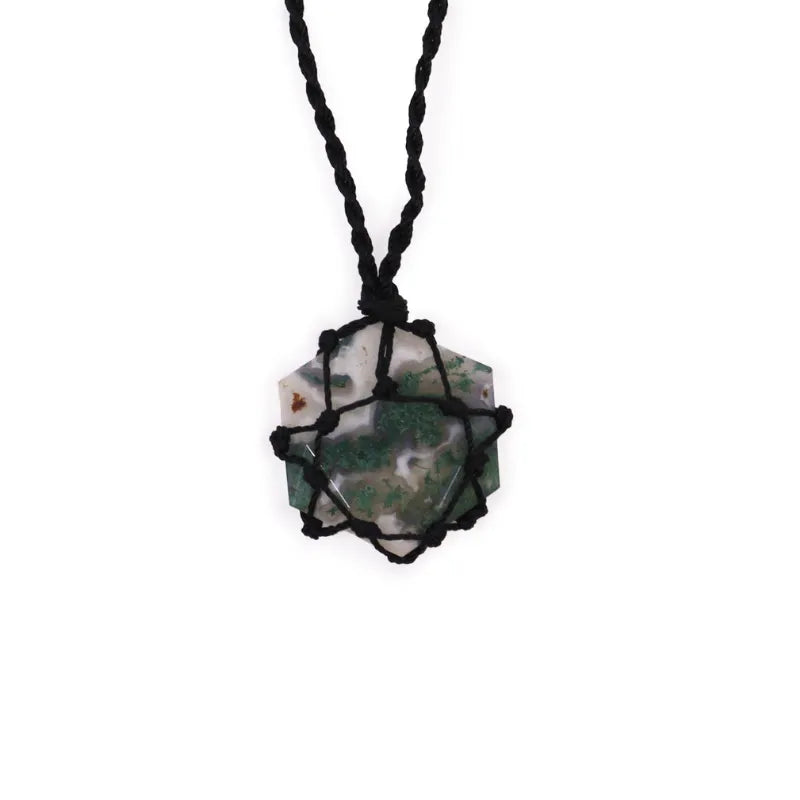Adjustable Macrame Necklace and Natural Stone Pendant