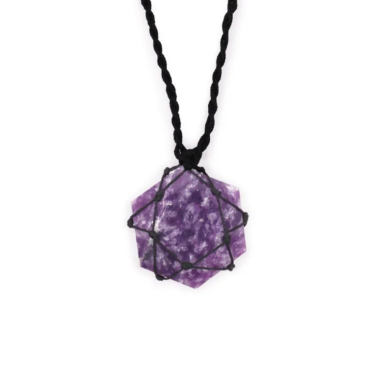 Adjustable Macrame Necklace and Natural Stone Pendant