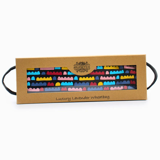 coffret cadeaux coussins sac de blé a la lavande motif arc en ciel