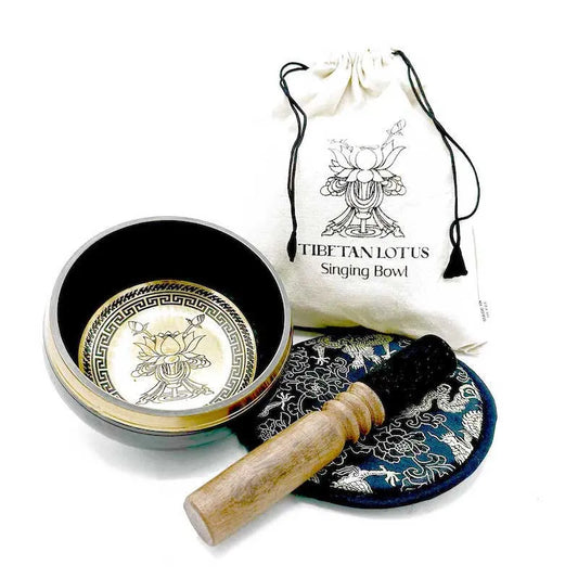 Bol Chantant avec gravure de Fleur de Lotus- Artisanat Népalais
14cm - Kit complet avec maillet, coussin et sac