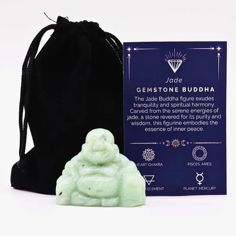 Jade Bouddha rieur pierre semi precieuse fournis avec écrin de protection et guide Chakra