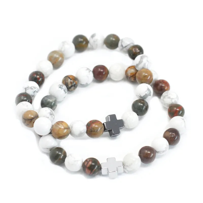 deux bracelet pour amoureux en jaspe Picasso et howlite véritable