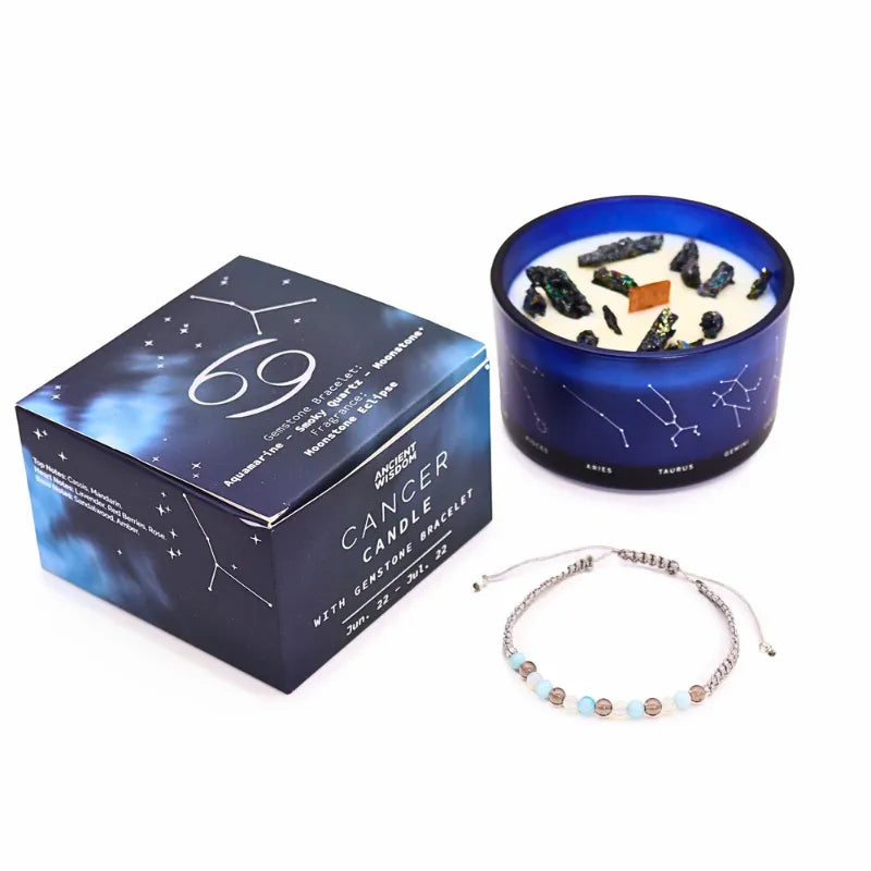 bougie astrologique signe du cancer avec bracelet en pierre naturelle