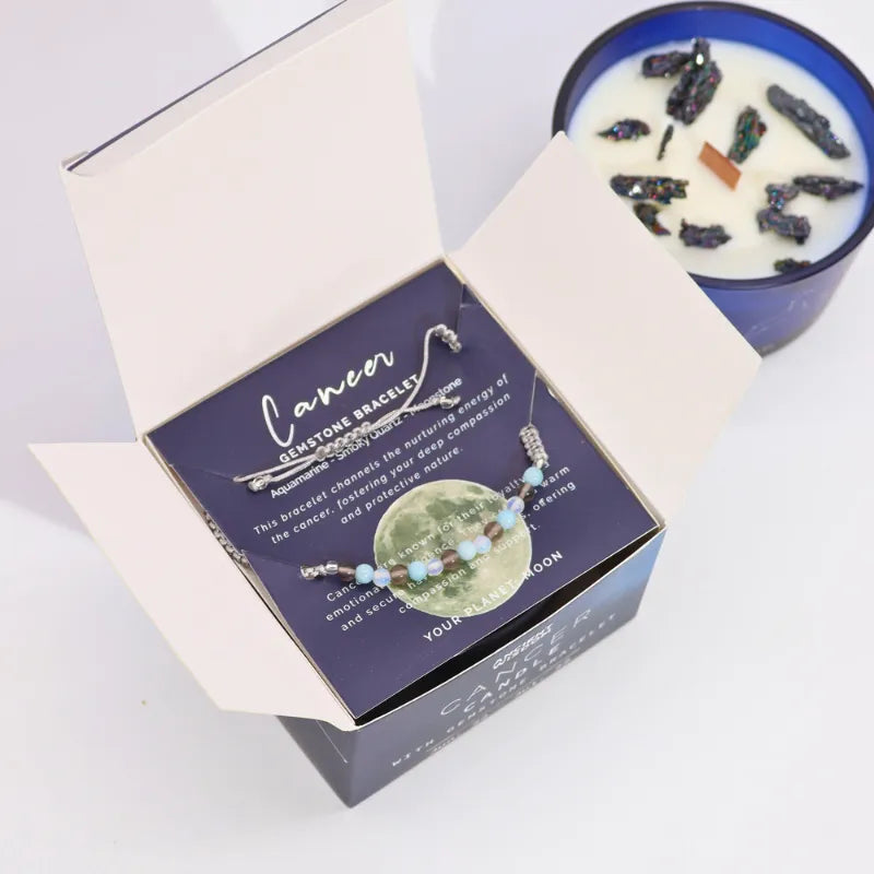 bougie aux cristaux coffret cadeaux avec bracelet en gemme