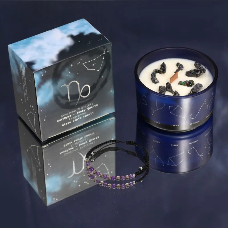 bougies aux cristaux avec bracelet pierre du signe astro capricorne