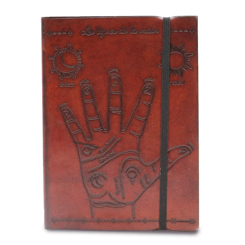 carnet en cuir tanné végétal avec gravure de Chiromancie