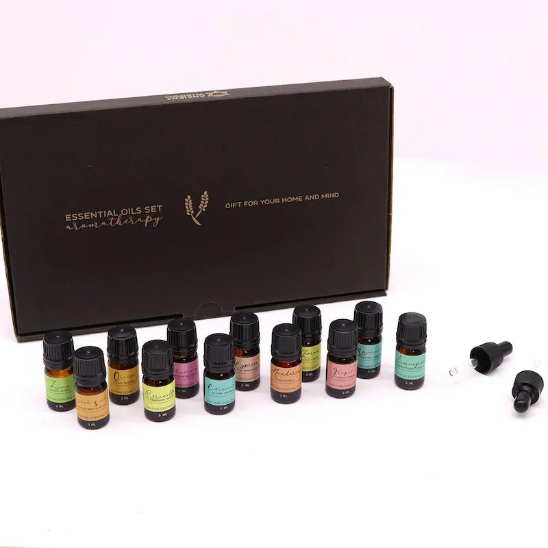 Coffret 12 flacons d'Huiles Essentielles - Qualité supérieure - 100% pures -  Fabriqué en Italie
