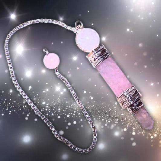 pendule divinatoire a double cristaux en quartz rose