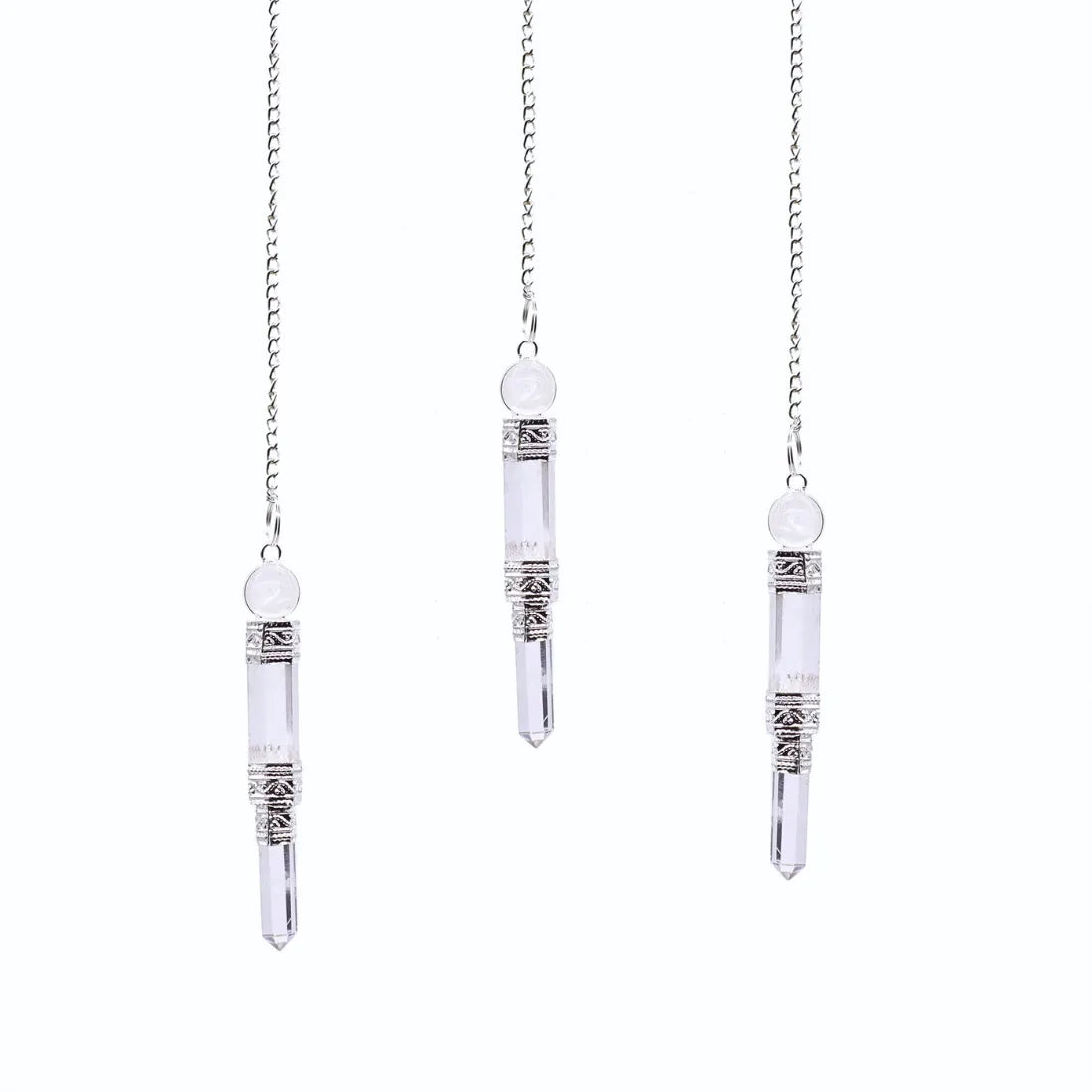 trois pendule de méditations double cristal de quartz