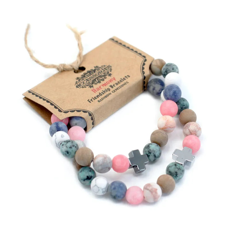 Duo de bracelet en pierre naturelle agate rainbow et howlite avec emballage éco idéal pour offrir