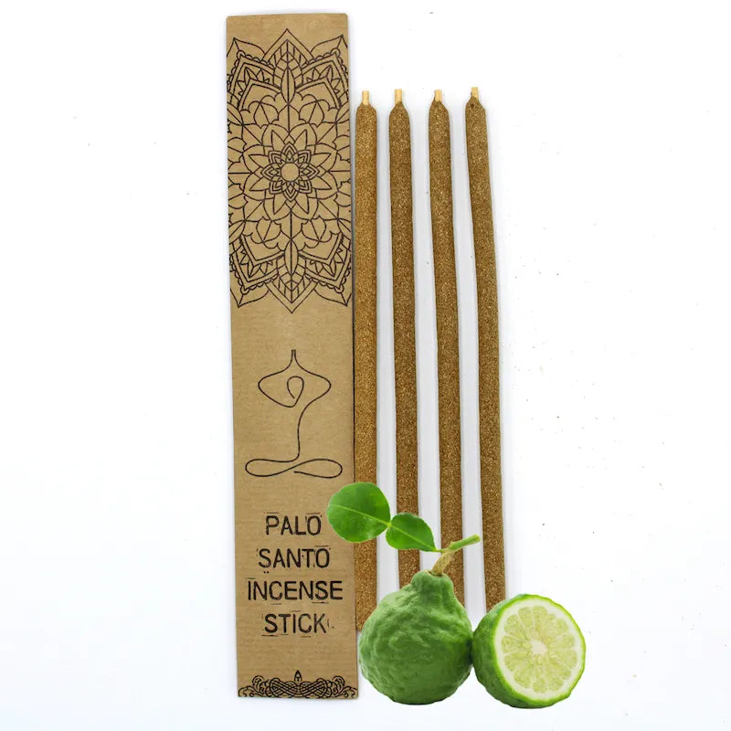 palo Santo Encens Traditionnel du Pérou en Bois Sacré 4 Gros bâtonnets de fabrication artisanale arôme Bergamote emballage craft éco-responsable