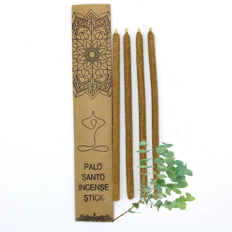 palo Santo Encens Traditionnel du Pérou en Bois Sacré 4 Gros bâtonnets de fabrication artisanale arôme Eucalyptus emballage craft éco-responsable