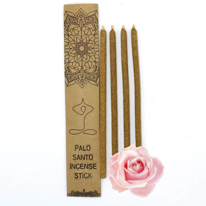 palo Santo Encens Traditionnel du Pérou en Bois Sacré 4 Gros bâtonnets de fabrication artisanale arôme rose emballage craft éco-responsable