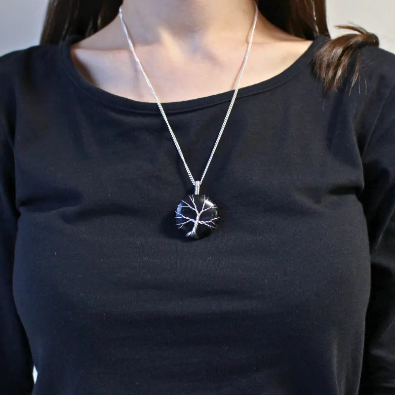 pendentif en pierre polie d'onyx collier long pour femme