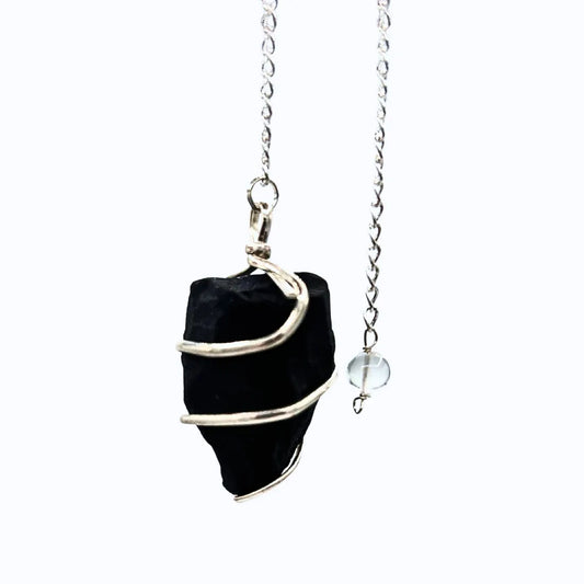 pendule spirale en pierre brute non polie agate noire