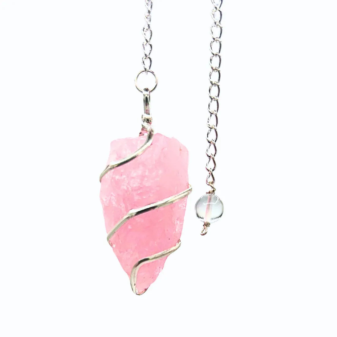 pendule spirale en pierre brute non polie quartz rose