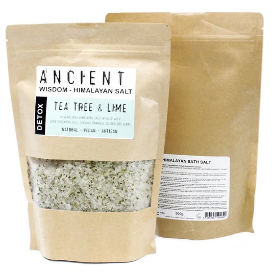 Sel de Bain de l'Himalaya Enrichi aux huile essentielle et fleurs sèchées, par Ancient Wisdom. 