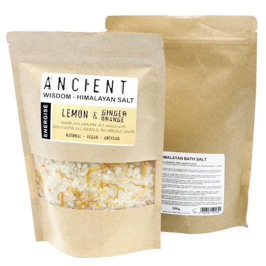Sel de Bain de l'Himalaya Enrichi aux huile essentielle et fleurs sèchées, citron gingembre