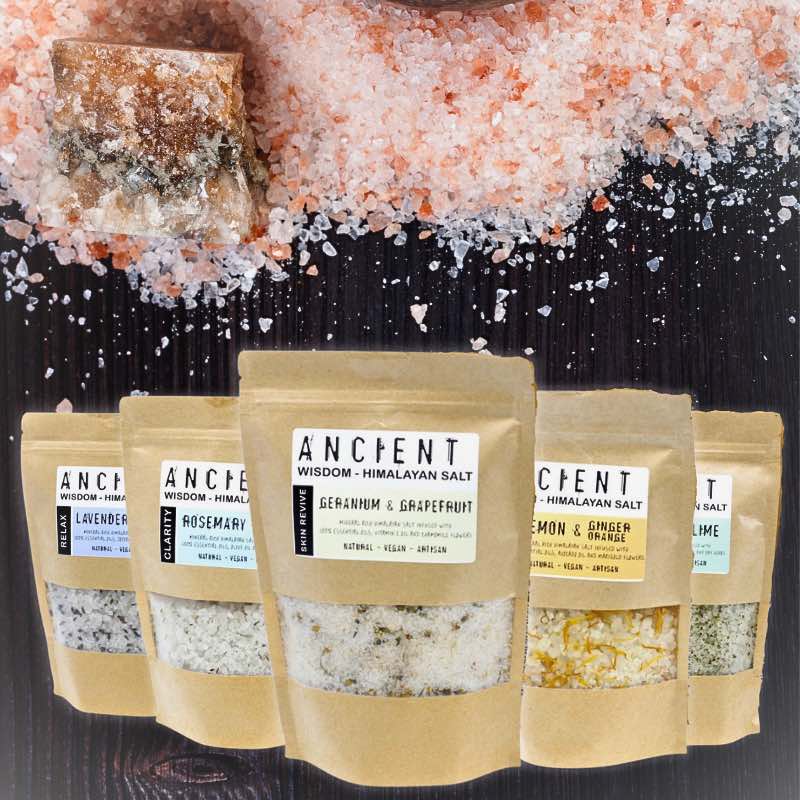 Sel de Bain de l'Himalaya Enrichi aux huile essentielle et fleurs sèchées, qualité supérieure 5 formules au choix