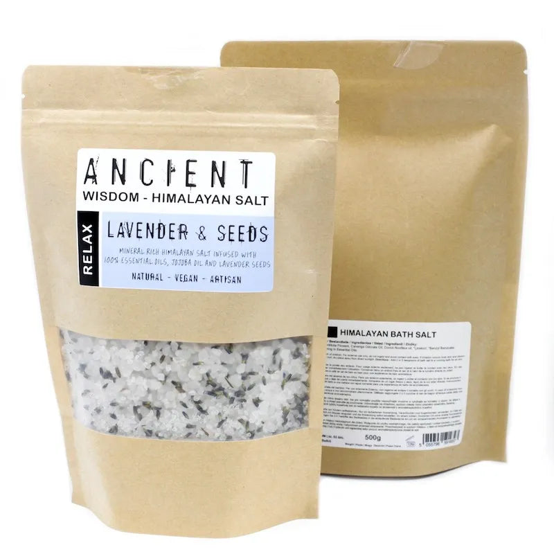 Sel de Bain de l'Himalaya Enrichi aux huile essentielle et fleurs sèchées, formule relaxation, pack de 500 grammes