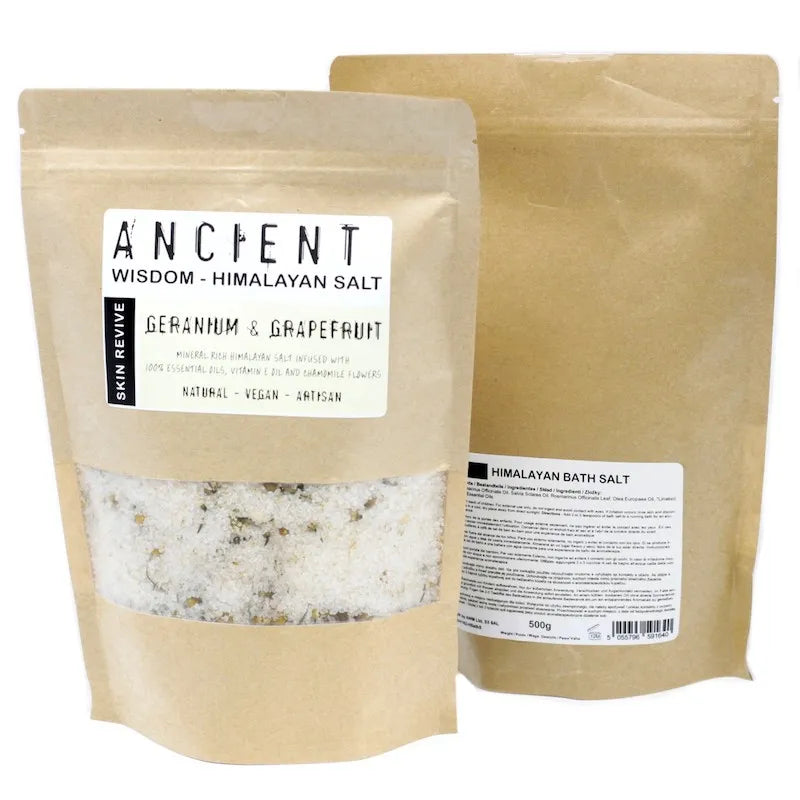 Sel de Bain de l'Himalaya Enrichi aux huile essentielle et fleurs sèchées,formule revitalisant, pack éco en papier kraft