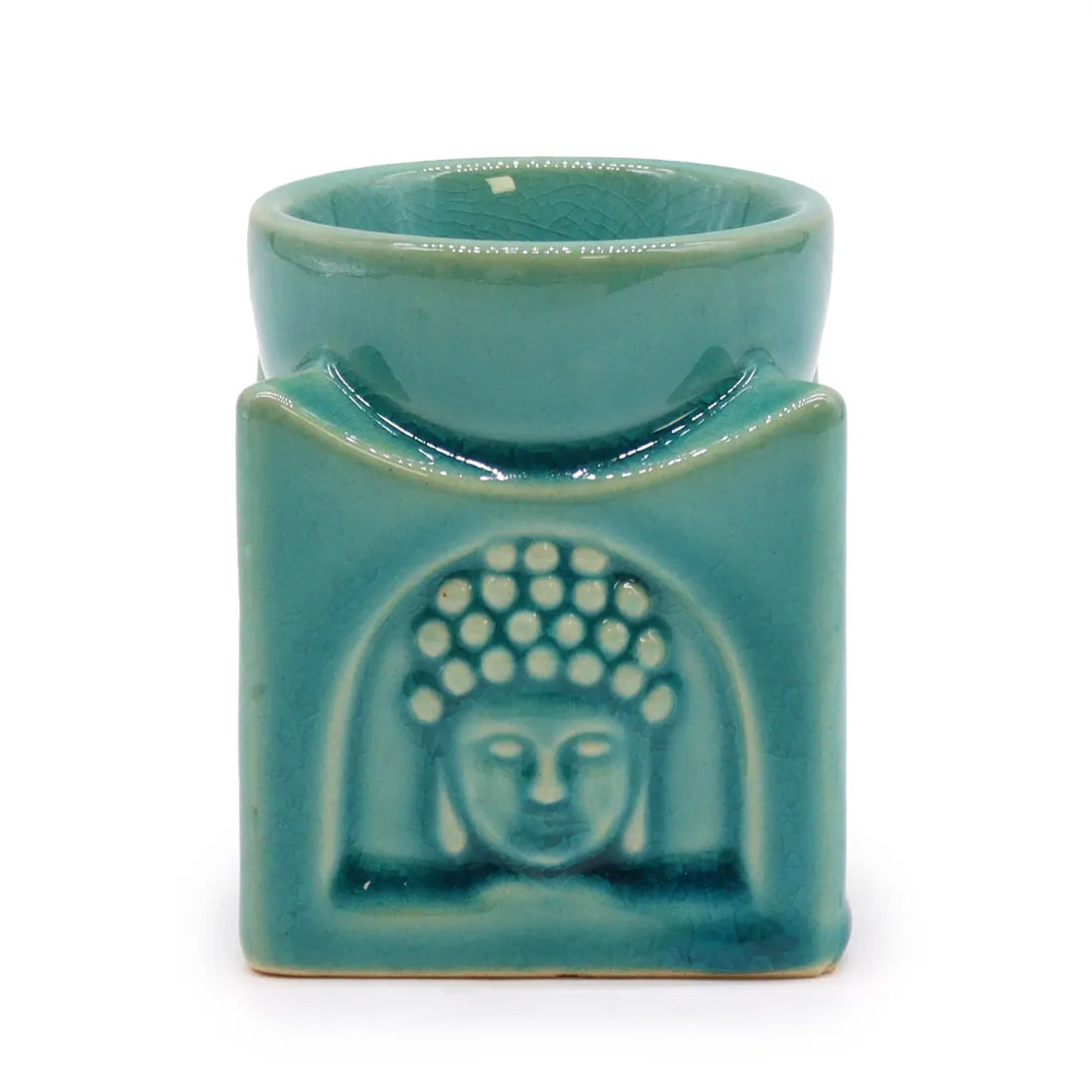 brule encens turquoise avec motif Bouddha en céramique vernis