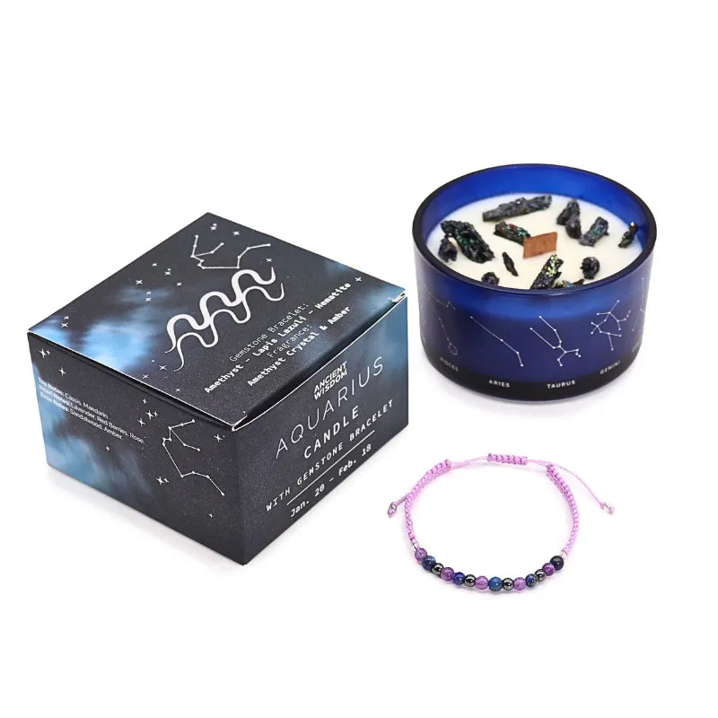 bougies naturelles et parfumées avec cristaux de pierres et bracelet de gemme