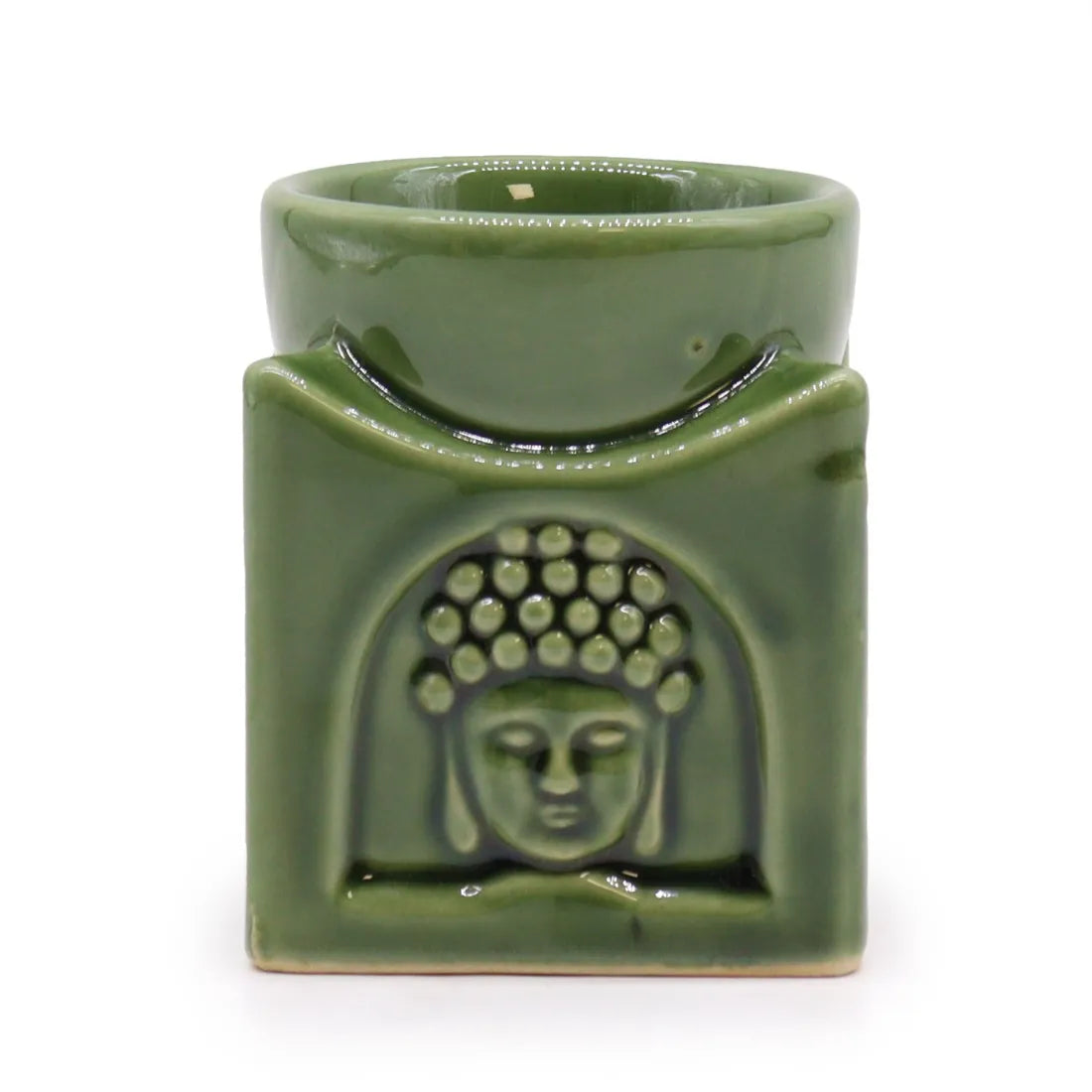 céramique vernis vert Jade avec motif de Bouddha pour bruler son encens en résine ou granulés